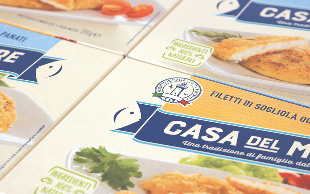 Casa Del Mare seafood packaging design close up - Rylands Brand Design