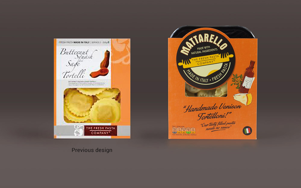 Mattarello fresh pasta packaging design - Rylands Brand Design