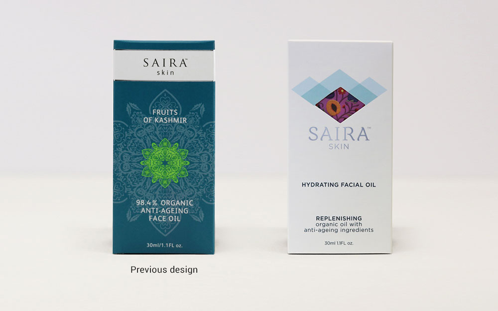 Saira Skin organic face oil business card design - Rylands Brand Design