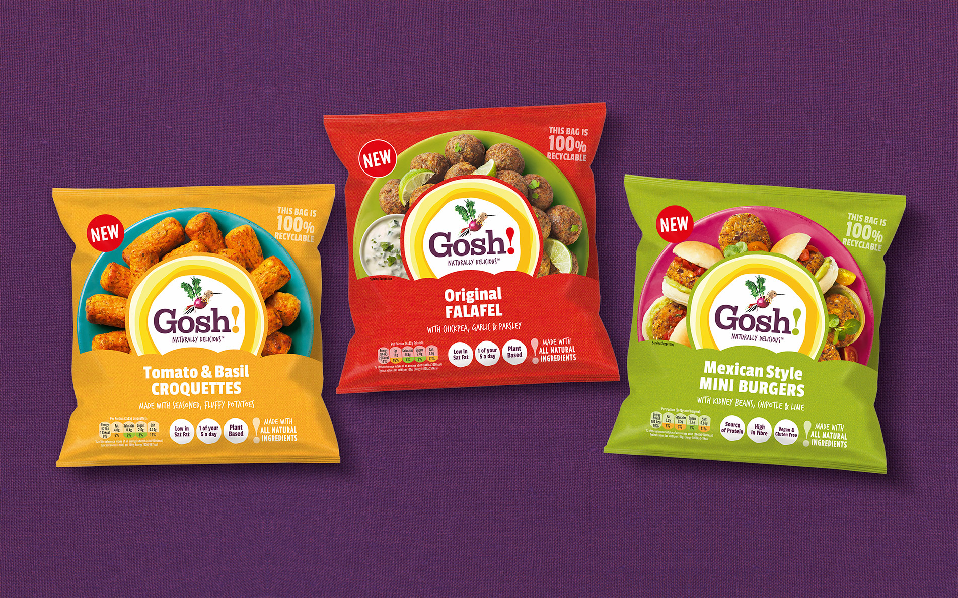 Gosh! naturally free-from snacks packaging design close up - Rylands Brand Design