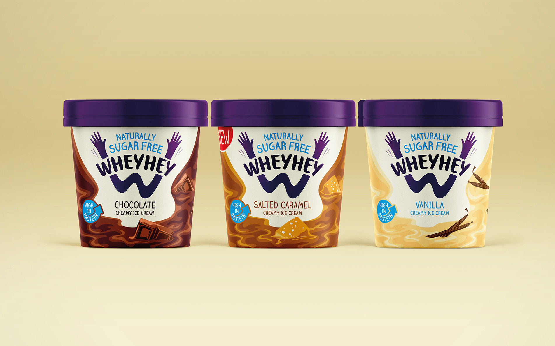 Wheyhey sugar free ice cream packaging - Rylands Brand Design